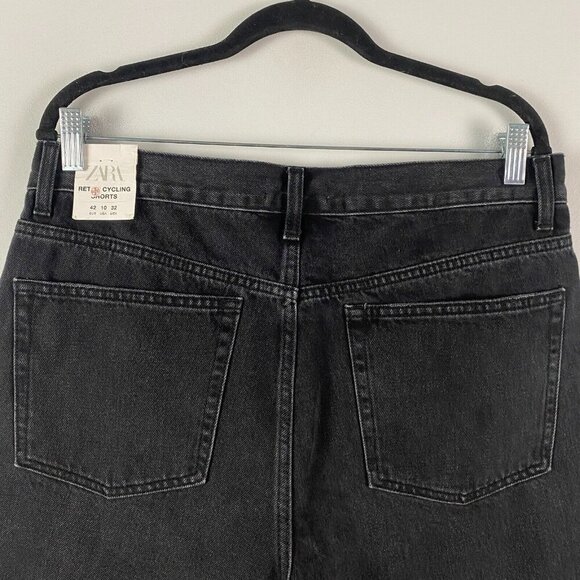 Zara Retro Cycling Shorts Womens Size 32 Cutoff Denim Bermuda Black Button Fly - Picture 6 of 12